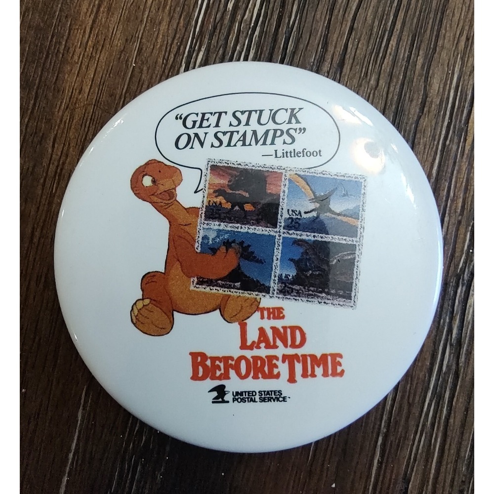Vtg  LAND BEFORE TIME MOVIE Pin LITTLEFOOT USPS Post Office Button A15
